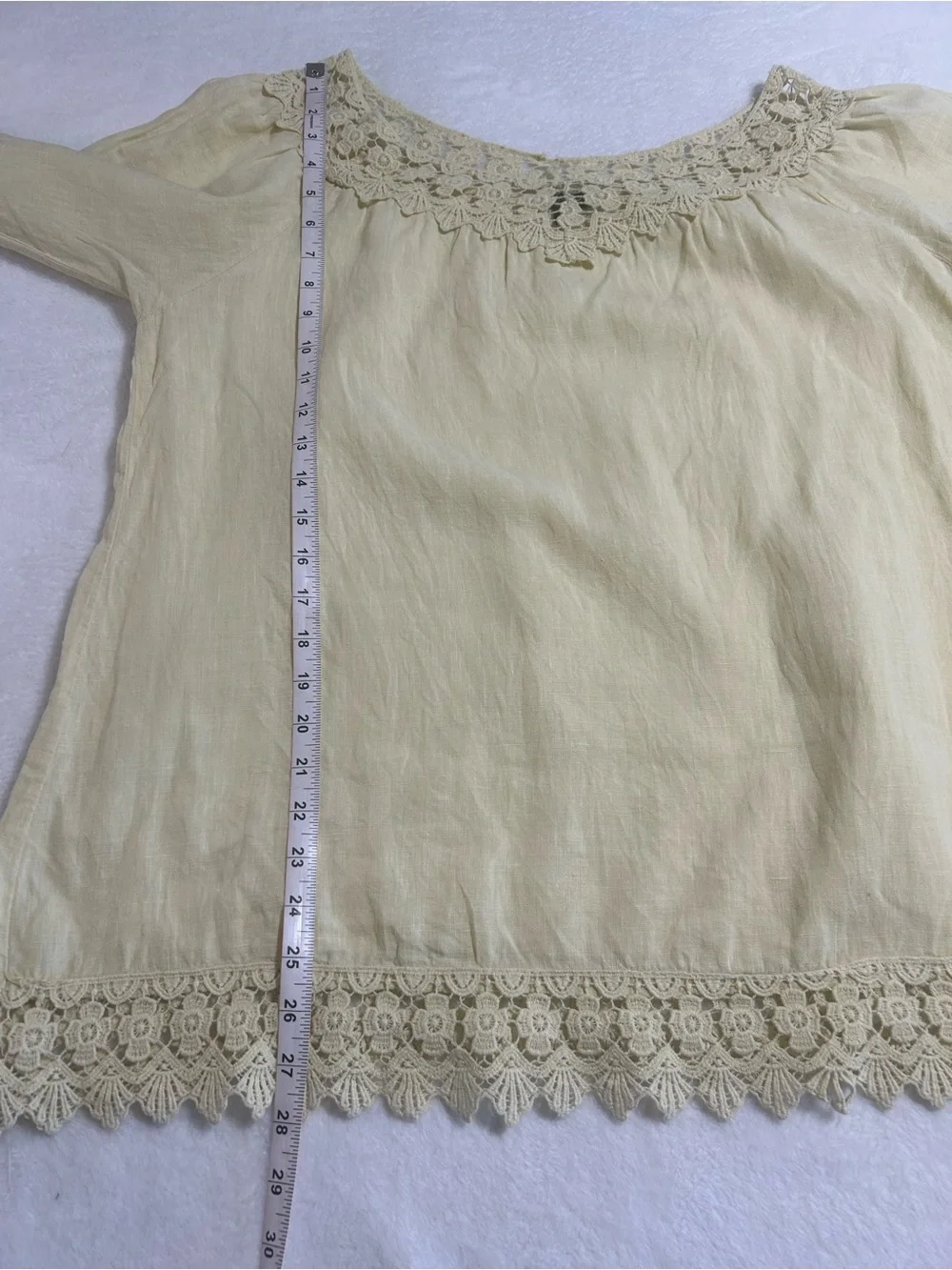 Piazza Roma Yellow Linen Lace Trim Boho Cottagecore Blouse Size L